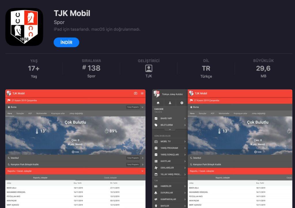 TJK Mobil Uygulaması Ekran Görüntüsü