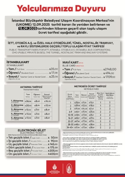 İstanbul Toplu Taşıma Ücretleri