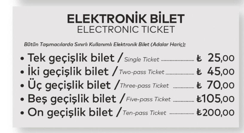 İETT Elektronik Bilet Fiyatları