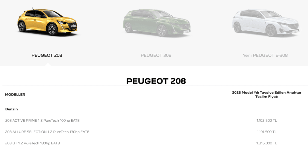 Peugeot fiyat listesi