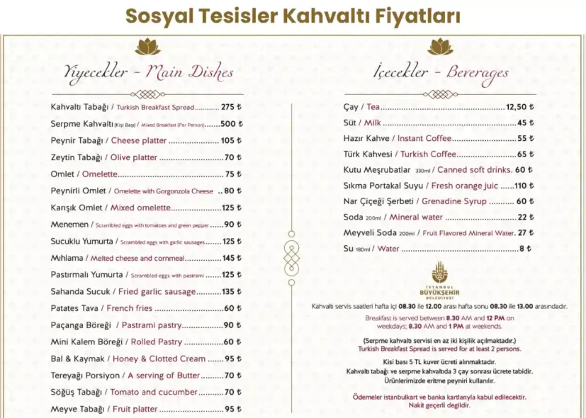 Sosyal Tesisler Kahvaltı Fiyatları