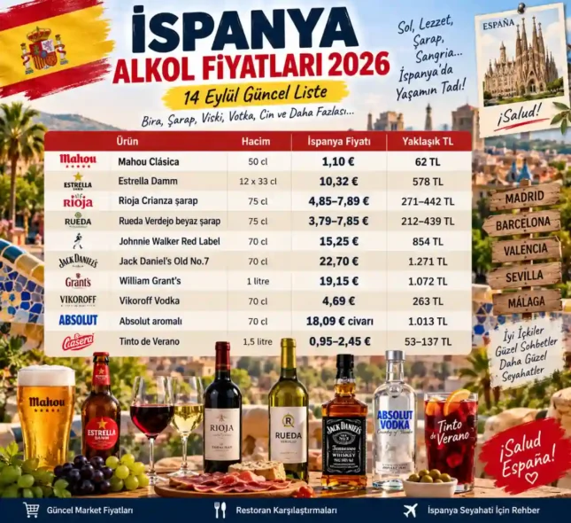 Güncel İspanya alkol fiyatları