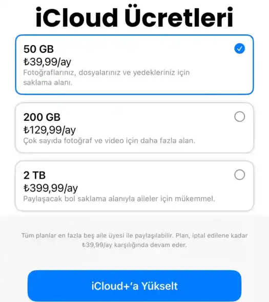 Güncel iCloud Fiyatları
