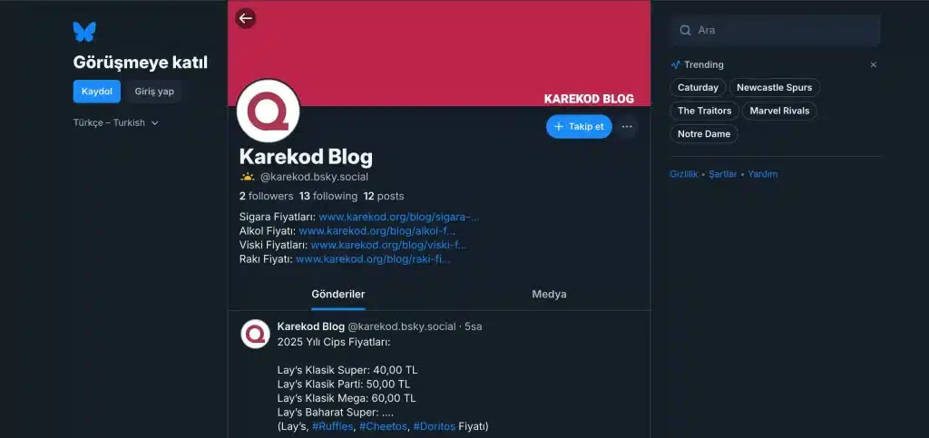 Bluesky Profil Ekranı