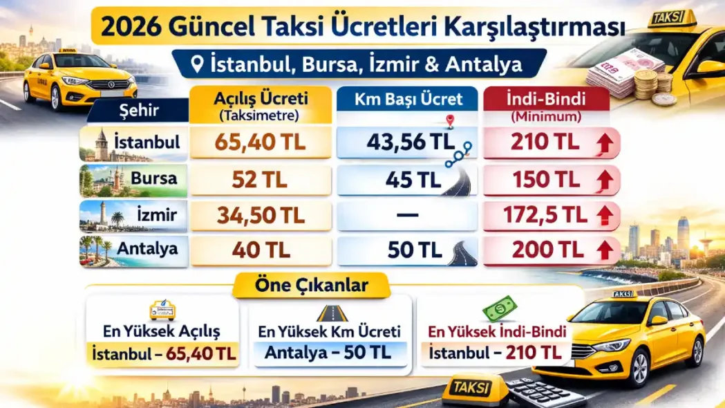 2026 Güncel Taksi Ücretleri Karşılaştırması
