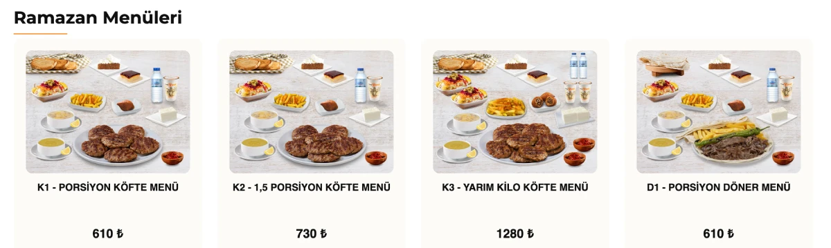 Köfteci Yusuf Ramazan Menüsü