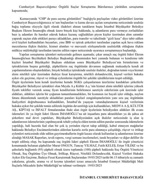 stanbul Cumhuriyet Başsavcılığı Açıklaması