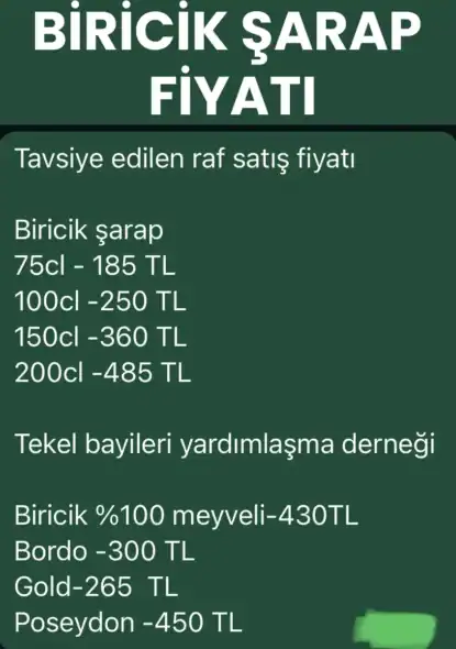 Biricik Şarap Fiyatı