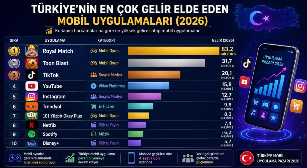 Türkiye'nin En Çok Gelir Elde Eden Mobil Uygulamaları