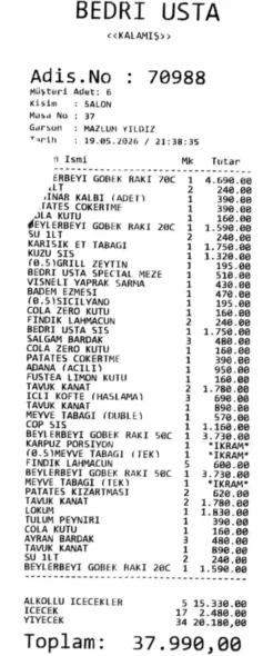 Bedri Usta Kalamış Menü Fiyatları