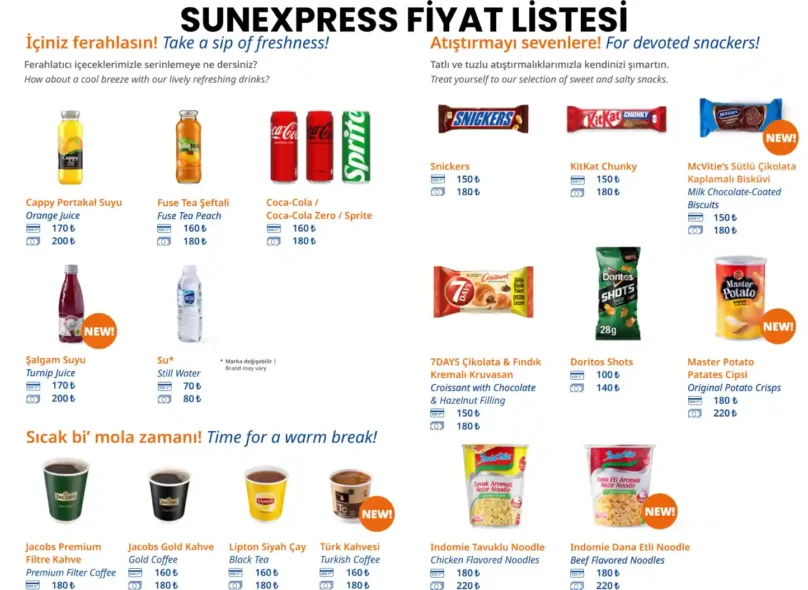 SunExpress Fiyat Listesi