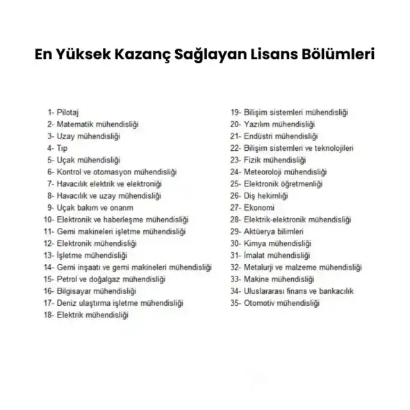 En Yüksek Kazanç Sağlayan Lisans Bölümleri