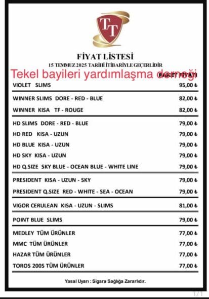 T&T Grubu Sigara Fiyat Listesi