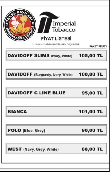 Imperial Tobacco Fiyat Listesi