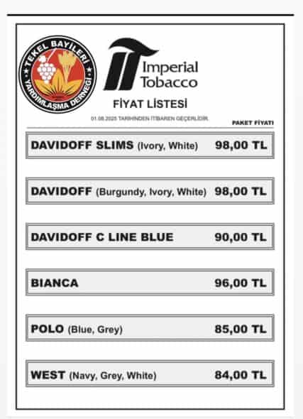 Imperial tobacco fiyat listesi