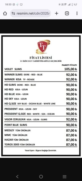 T T Sigara Fiyat Listesi