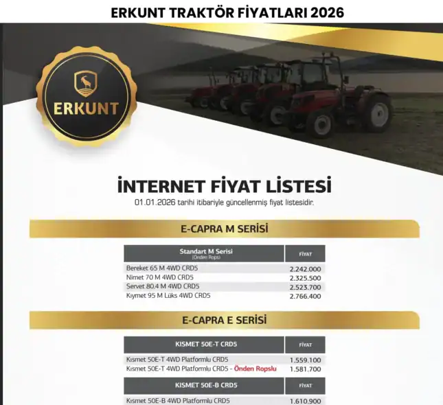 Erkunt Traktör Fiyat Listesi 2026