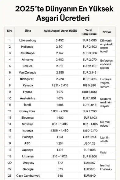 Dünyanın En Yüksek Asgari Ücretleri