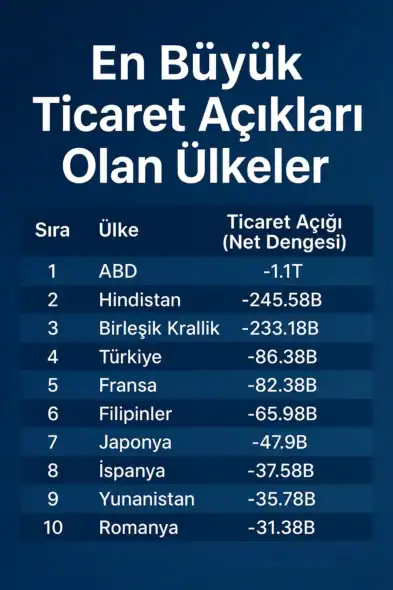 En Büyük Ticaret Açıkları Olan Ülkeler