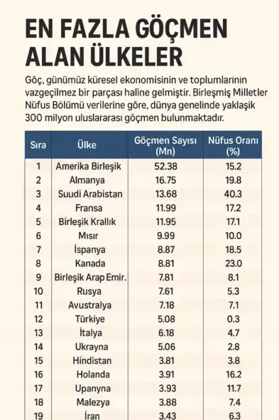 En Fazla Göçmen Alan Ülkeler
