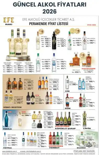 Efe Alkollü İçecekler Fiyat Listesi 