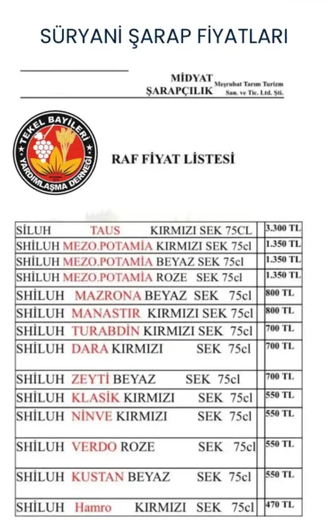 Süryani Şarap Fiyatları
