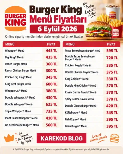 Güncel Burger King Menü Fiyatları
