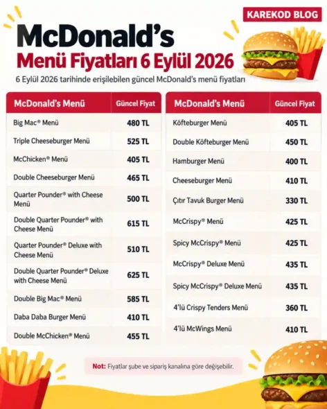 Güncel McDonald's Menü Fiyatları
