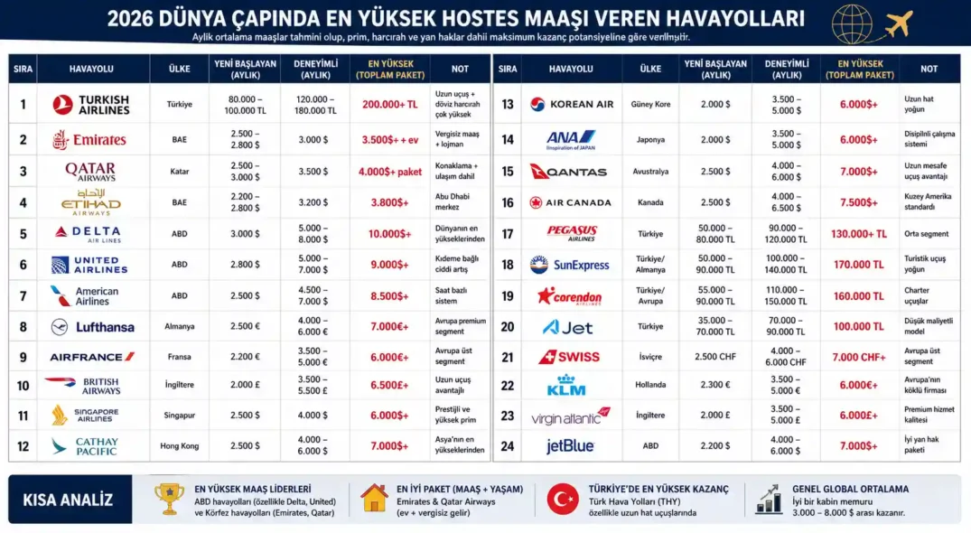 Dünya Genelinde En Yüksek Hostes Maaşı Veren Havayolları