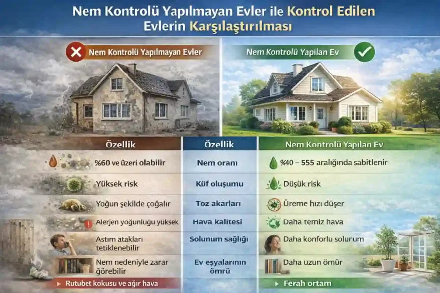 Nem Kontrolü Yapılmayan Evler ile Kontrol Edilen Evlerin Karşılaştırılması