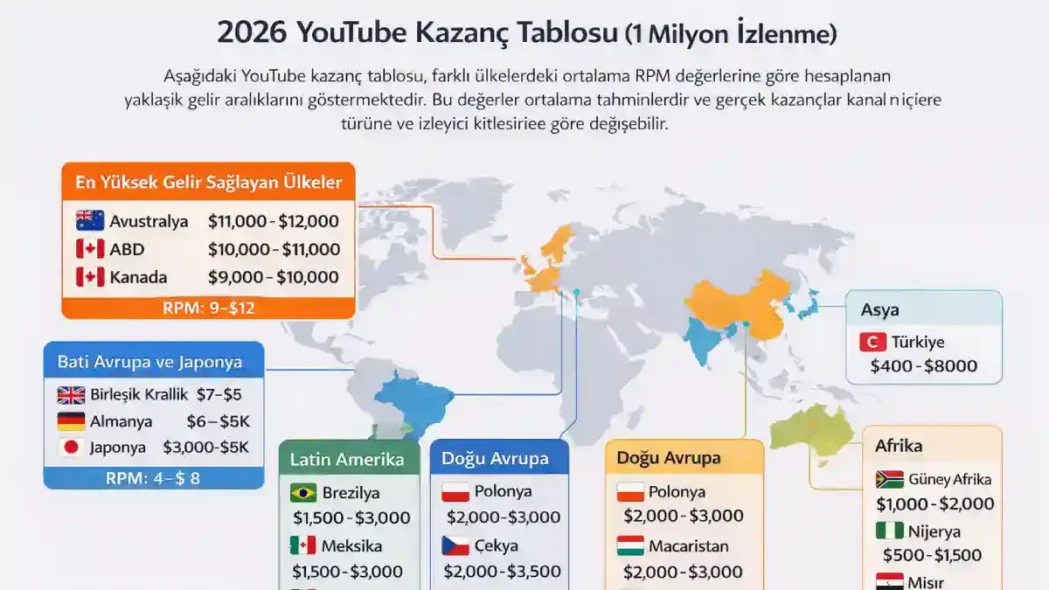 YouTube Kazanç Tablosu 2026