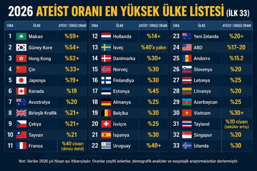Ateist Oranı En Yüksek Ülke