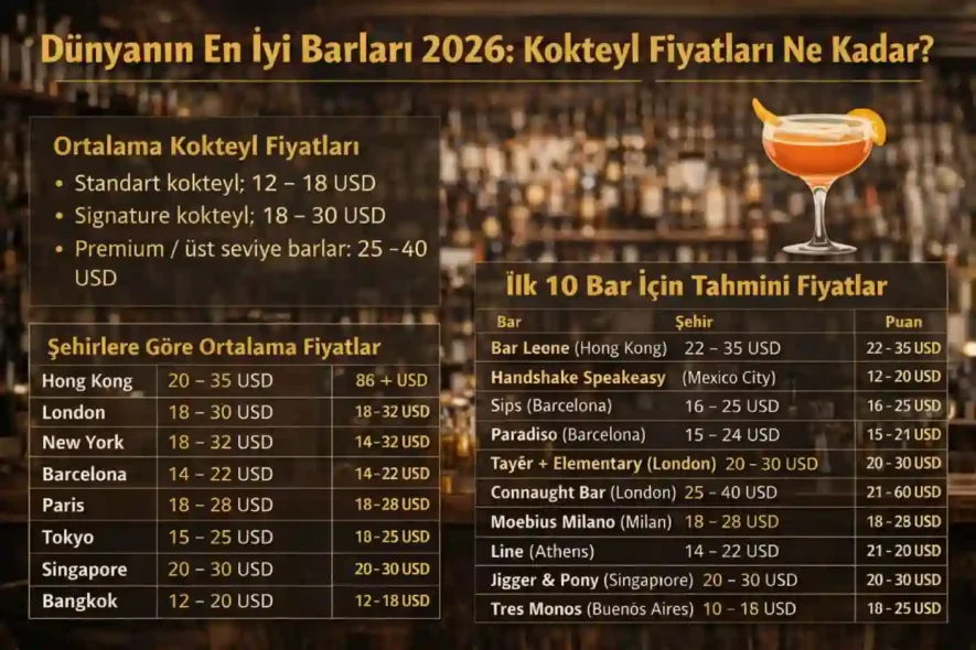 Dünyanın en iyi barlarında kokteyl fiyatları