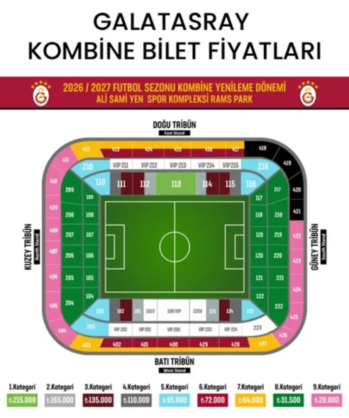 Galatasaray Kombine Bilet Fiyatları