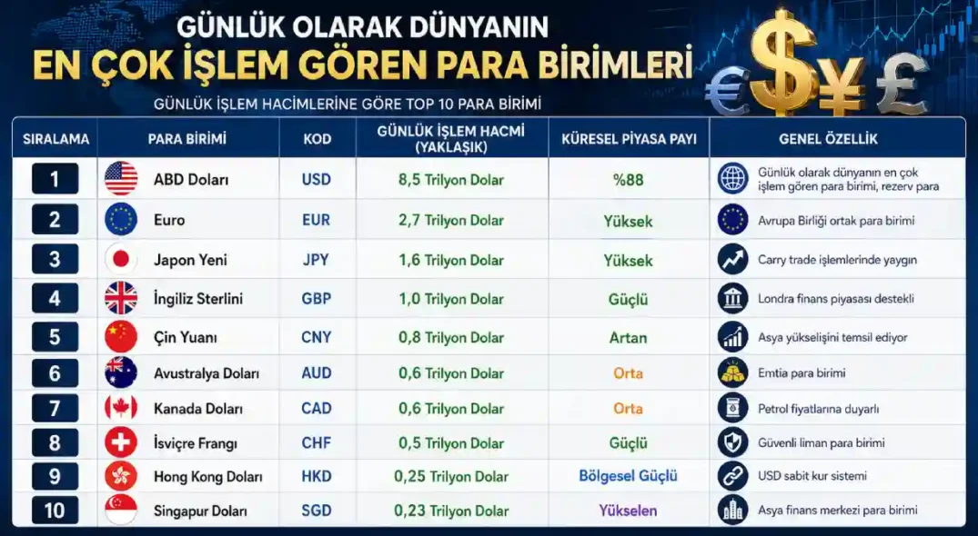 Günlük Olarak Dünyanın En Çok İşlem Gören Para Birimleri