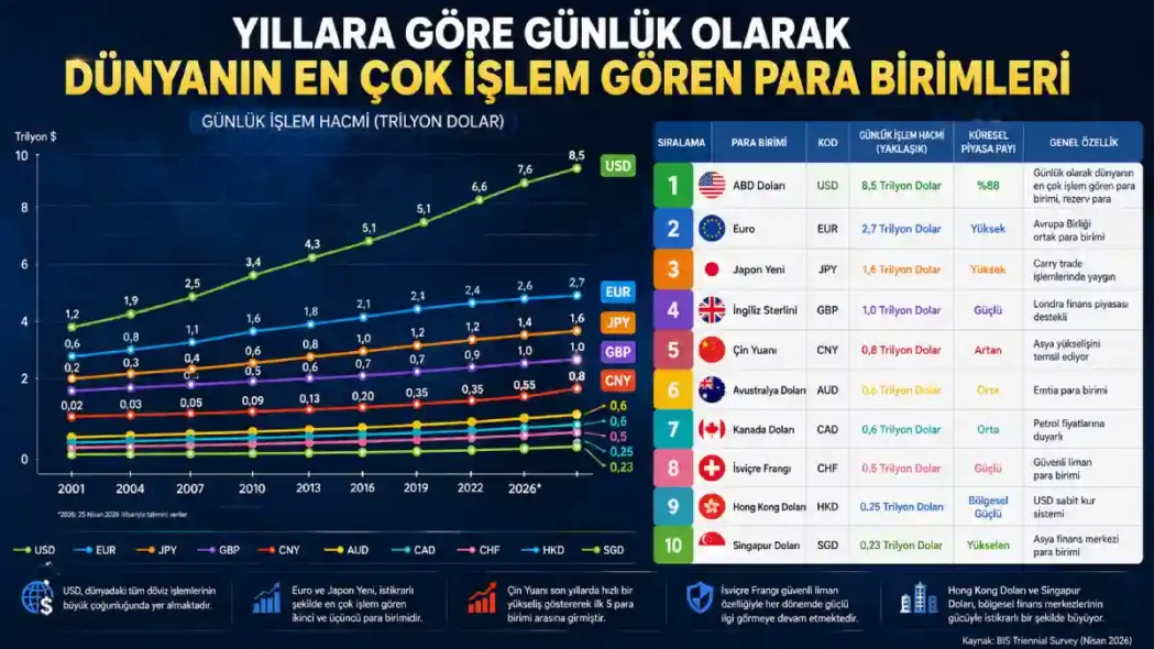 Yıllara Göre Günlük Olarak Dünyanın En Çok İşlem Gören Para Birimleri
