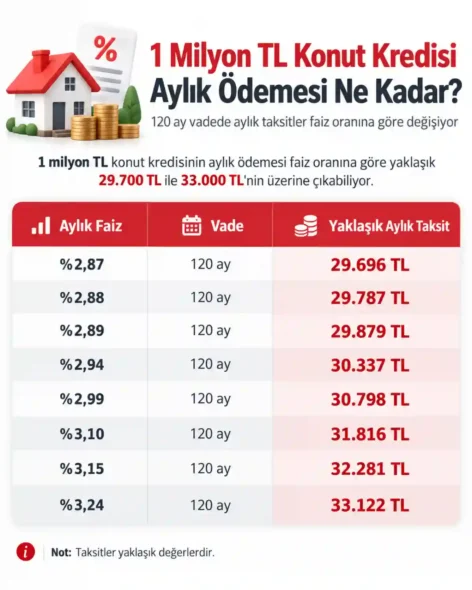 1 Milyon TL Konut Kredisi Aylık Ödemesi