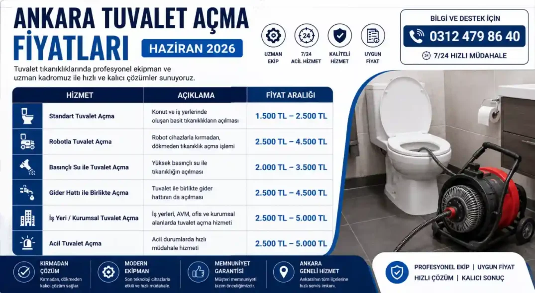 Güncel Ankara Tuvalet Açma Fiyatları