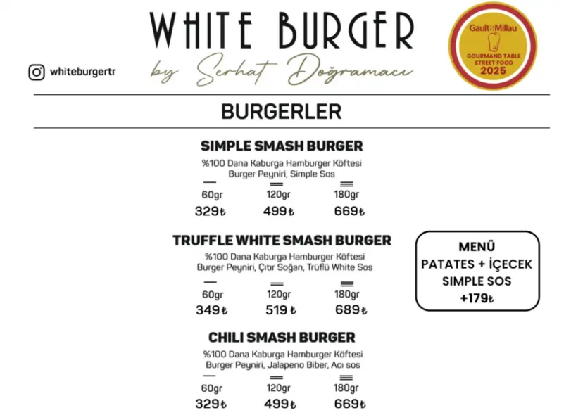 Güncel White Burger Fiyat Listesi