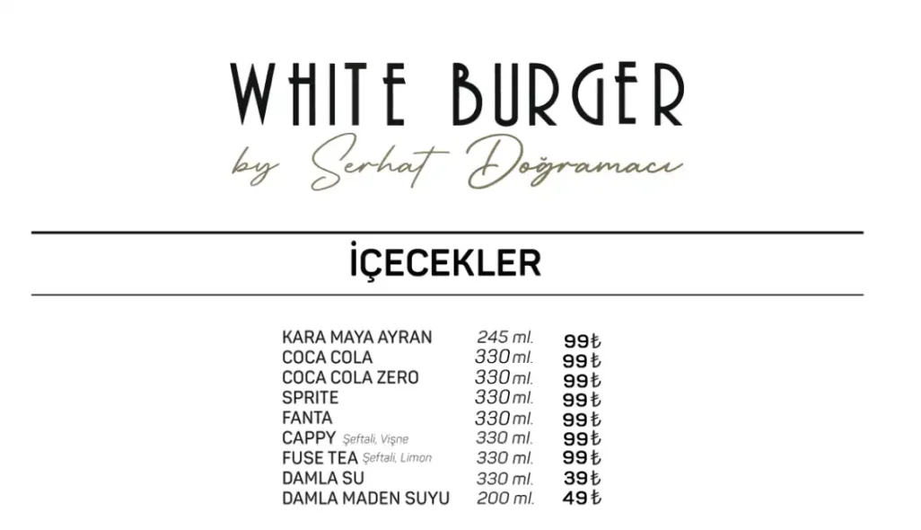 White Burger İçecek Fiyatları