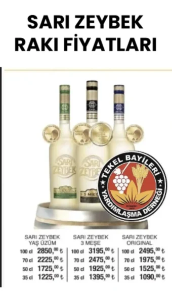Sarı Zeybek Rakı Fiyatları