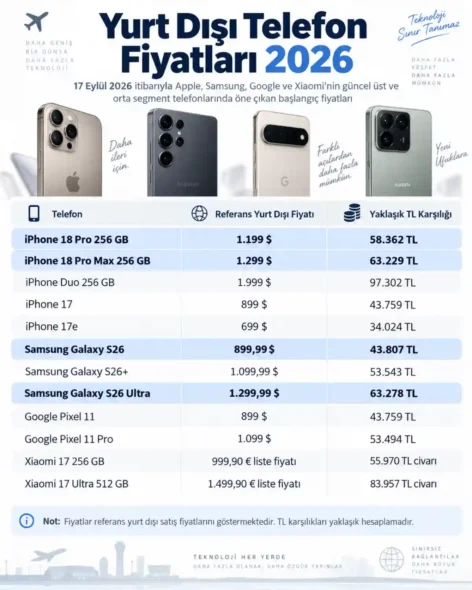 Güncel Yurt Dışı Telefon Fiyatları