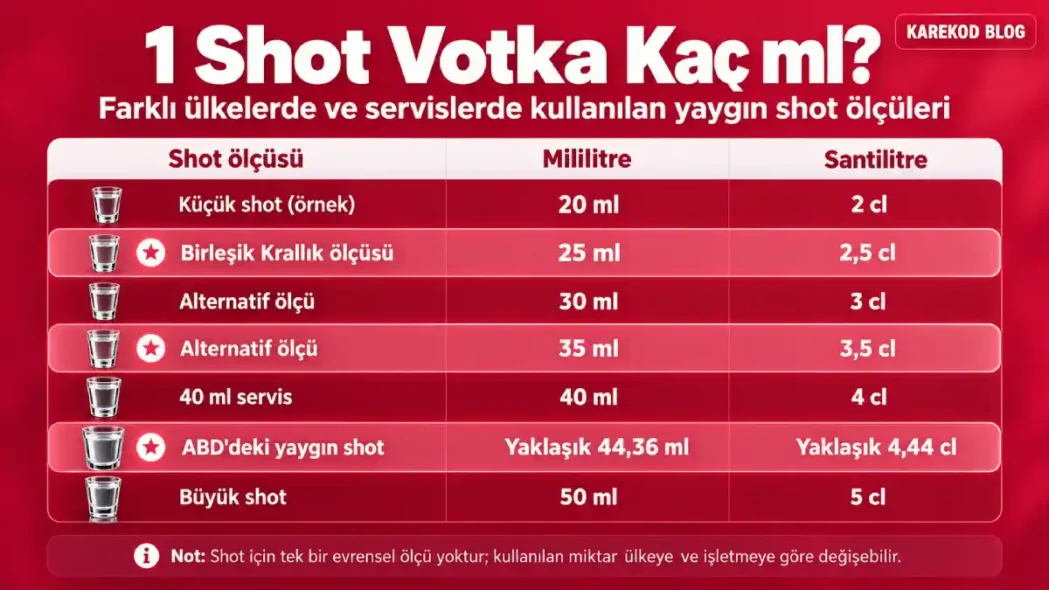 1 Shot Votka Kaç ml?