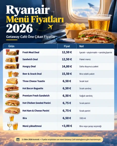 Ryanair Menü Fiyatları